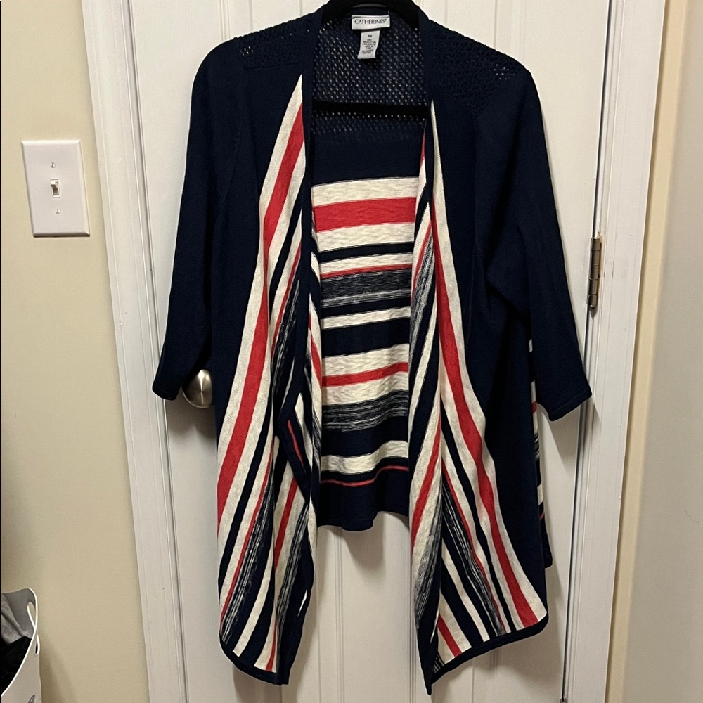 Catherines Navy and Red Striped Women's Cardigan